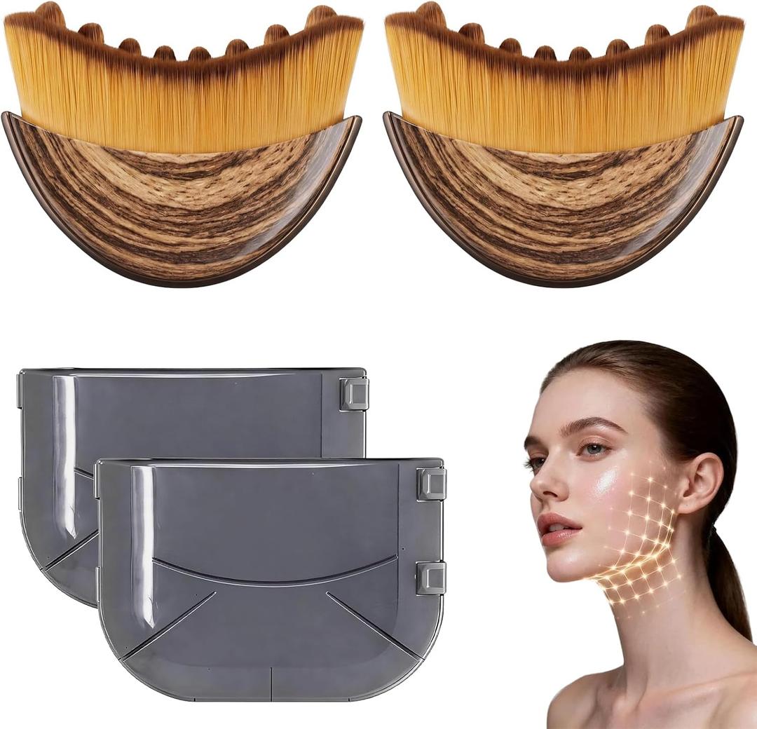 2Pcs Lymphatic Contour Face Brush,Lymphatic Drainage Massager with Super Soft Bristles,Face Sculpting Brush to Reduce Puffiness & Define Jawline,Dry Brush with Hypoallergenic Ergonomic