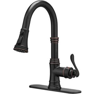 Kitchen Faucet, Oil Rubbed Bronze Finish, 360 Degree Swivel, 20-Inch Retractable Hose, Easy to Install, 3-Hole Mount