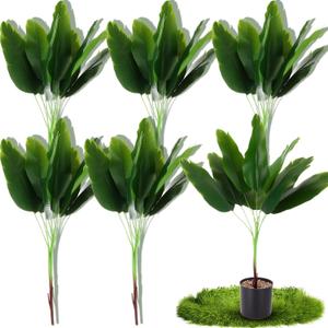 Giegxin 6 Pcs Artificial Plant 32 Faux Banana Tree Leaves with Stem Tropical Monstera Leaf Fake Turtle Palm Leave Tropical Plant for Wedding Floral Hawaiian Beach Party Indoor Outdoor Garden Decor
