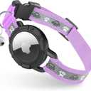 Reflective AirTag Cat Collar, Integrated Cat Tracker Collar with Air Tag Holder and Bell, Safety Elastic Band Cat GPS Collars for Girl Boy Cats, Kittens and Puppies (Lilac,S) 