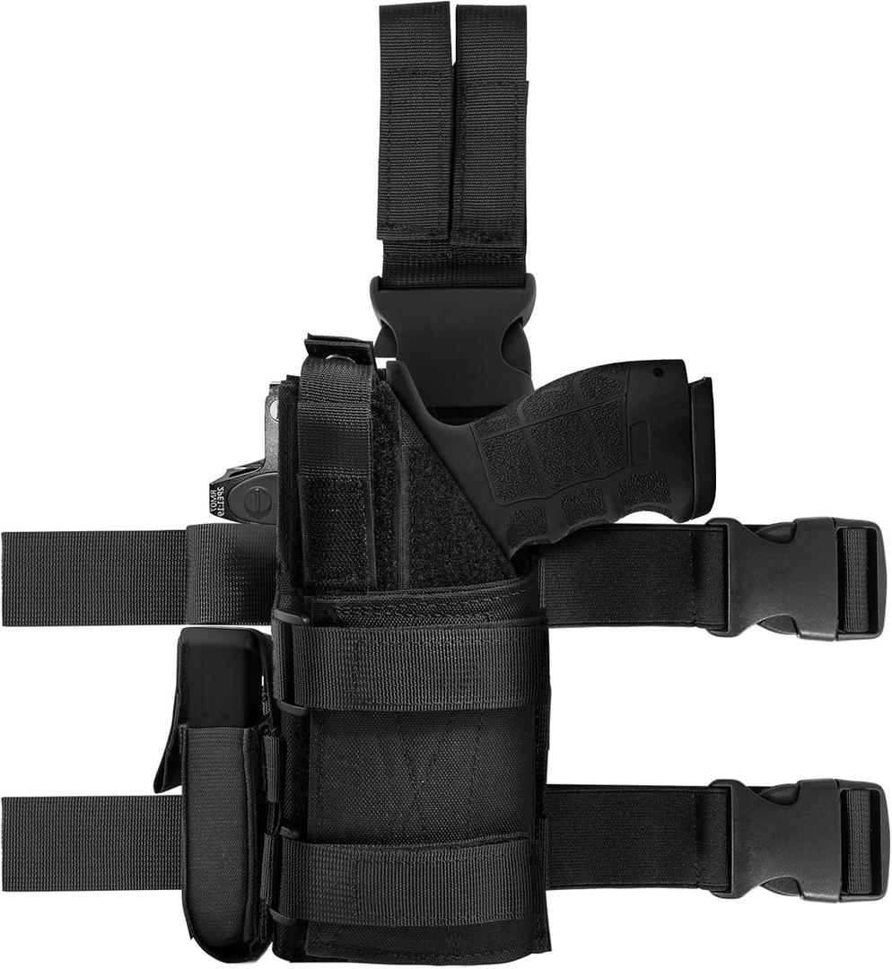 Universal Drop Leg Holster & Airsoft Pistol Holster with Removable MAG Pouch for Men,Leg Holster Fit Airsoft and Real Pistol (Barrel:3''-11'') with Scope,Light or Laser (Left, Black)