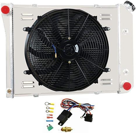 ALLOYWORKS 4 Row All Aluminum Radiator+Shroud Fan+Relay For 1967-1988 Chevy Nova Chevelle / 1965-1987 Buick Regal LeSabre