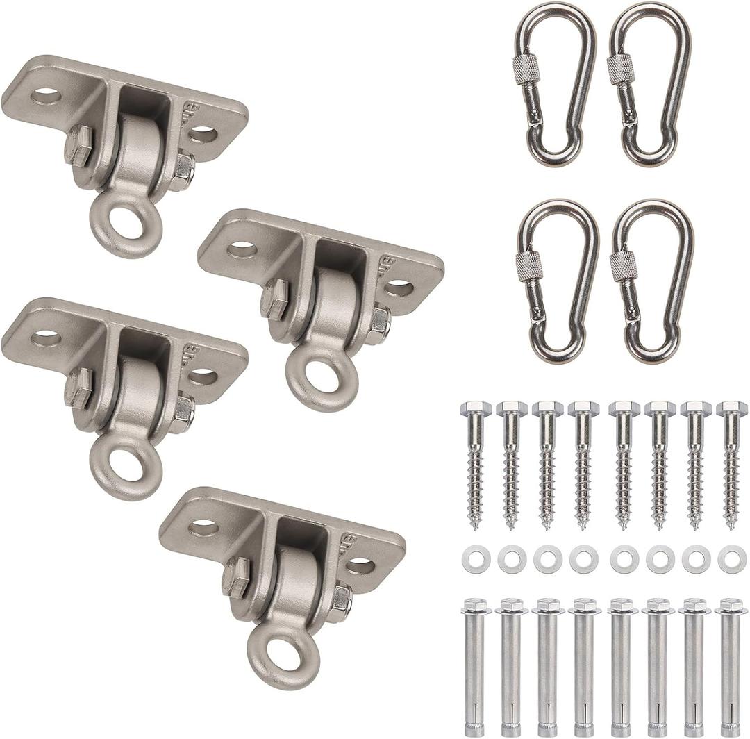 Butizone Heavy Duty Swing Hangers 304 Stainless Steel for Wooden Sets, Swing Hooks Screws Bolts with Snap Hooks for Playground, Porch, Swing Seat, Indoor Outdoor, Set of 4