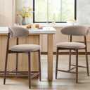 COLAMY Counter Height Bar Stools Set of 2, Kitchen Bar Stools with Back, Mid Century Modern Upholstered, with Wood Legs for Kitchen Island Dining Room, Camel