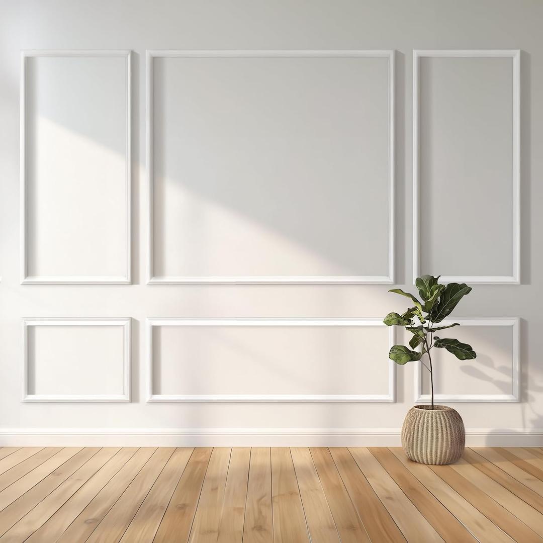RELIANCER Peel and Stick Wall Molding Kit,34PCS Pre-Cut Door Molding Panels,3D Moulding Wainscoting Panel,Self Adhesive Walls Moulding Trim,Wall Modular Frames for Interior Walls Decor Home Bedroom, 3.5 inches x 8 feet
