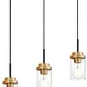 MELUCEE 20.5 Inches Dining Room Light Fixture Hanging 3-Lights Kitchen Pendant Light Fixture Over Island Black Ceiling Hanging Lamp with Clear Glass Shade, Gold Socket