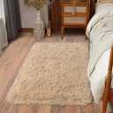 Soft Runner Rugs for Bedroom Hallways, 2x3 Beige Fluffy Shag Throw Area Rug for Bedside Dorm, Long Shaggy Furry Carpet for Nursery Living Room New Upgraded Non-Slip Bottom