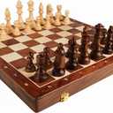 15'' Walnut Chess Set with Storage Board for Adults & Children, 2 Players