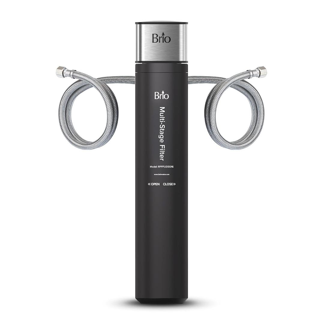 Brio 16" Under Sink Water Filter System for Kitchen & Bathroom Faucet | 3-Stage Single Housing 0.5 Micron Filters PFAS, Chlorine, Lead, Mercury+ | 15,000 Gallons/2 Years | NSF/ANSI 42 & 372 Certified