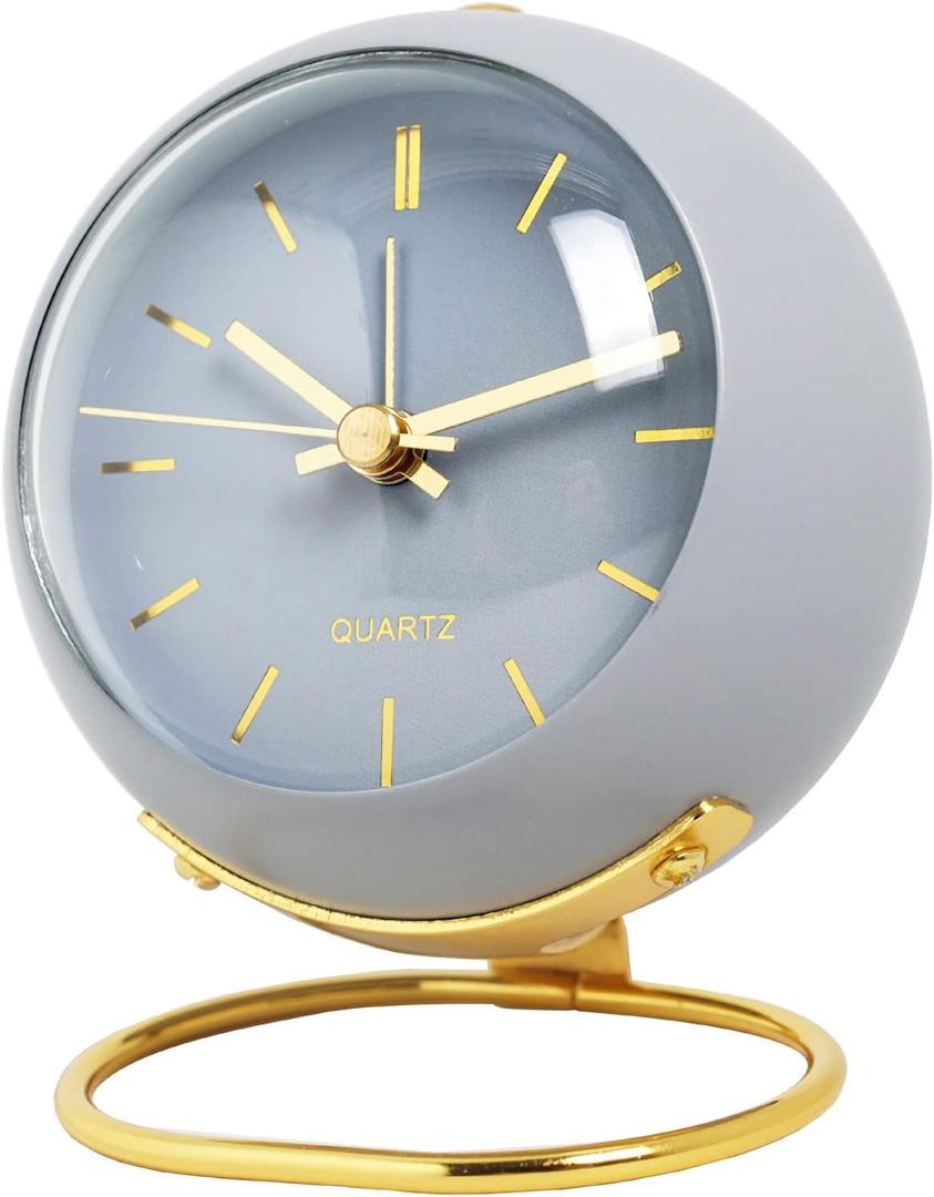 SHISEDECO Small Tableclocks Classic Non-Ticking Tabletop Alarm Clock with Night Light, Battery Operated Deskclock with HD Glass for Living Room Bedroom Bedside Indoor Decor (RN-Blue)