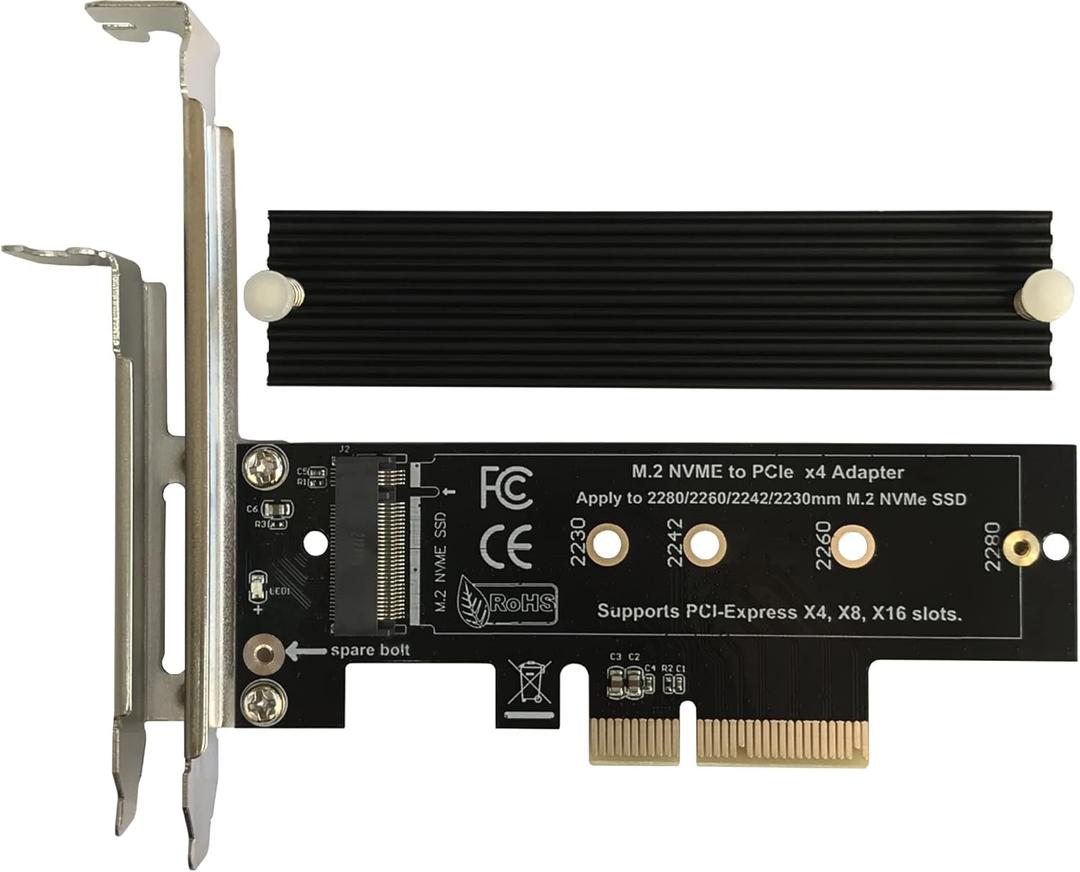 M.2 NVME to PCIe 3.0/4.0 x4 Adapter, NVME/AHCI SSD to PCIe Expansion Card with Aluminum Heatsink Solution, Supports PCI-Express X4 X8 X16 Slots