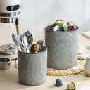 famiware Ocean Utensil Holder, 7.2"+5.8" Ceramic Kitchen Utensil Holder for Countertop, 2 Pieces Cooking Utensil Crocks, Utensil Organizer for Spatula & Spoon, Kitchen Decor, Set of 2, Gray
