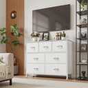 Sweetcrispy 7 Drawer Dresser with Fabric Bins Fabric Storage Tower Organizer for Bedroom Closet Hallway Entryway Tall Chest of Drawers with Steel Frame Wood Top Easy Pull Handles,White, 11.8"D x 39.3"W x 30.3"H