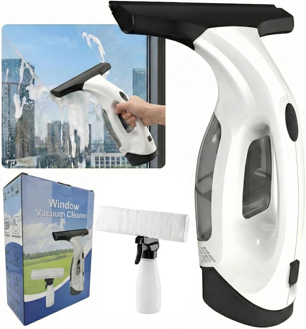 Electric Window Vacuum Squeegee, 2200mAh & 2000Pa Cordless Window Cleaner Tool with 150ml Water Collection Tank, Window Cleaning Kit for Shower Glass, Car, Door, Mirror, Home (White)
