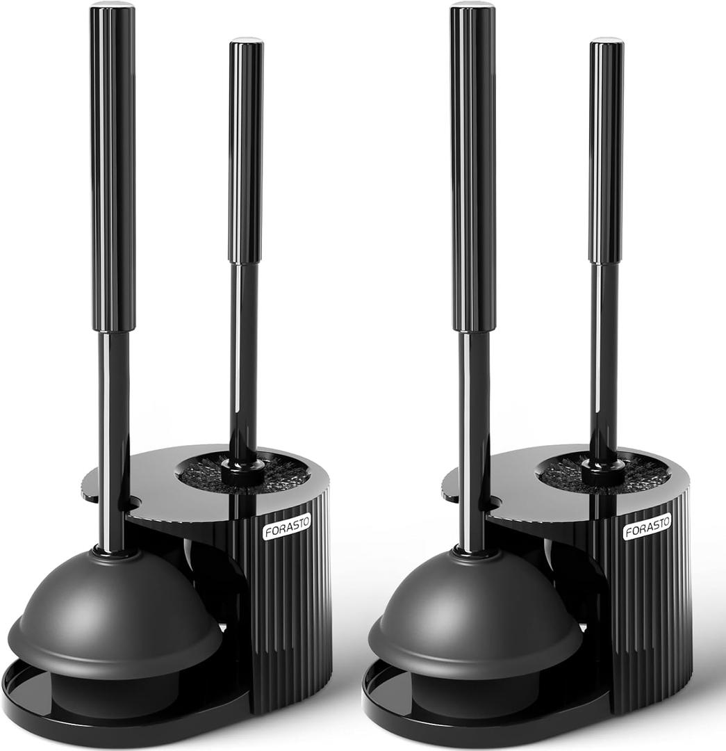 2Pack 2 in 1 Toilet Brush and Plunger Set, Extended Handle Plunger,Toilet Bowl Brush Plunger Set,Bathroom Cleaning Tools,Toilet Brush Plunger Combo,Cleaning SuppliesBright Black(19.9inch)