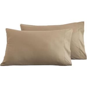 Microfiber Standard Bed Pillowcases 2 Pack, Super Soft Bed Pillow Covers Envelope Closure, Wrinkle, Fade and Stain Resistant, 20x26, Dark Beige