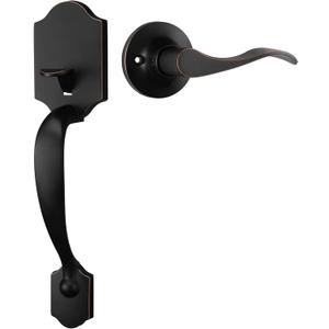 goldenwarm Bronze Front Door Handle, Entry Door Handles, Single Cylinder Front Door Handle Only, Oil-Rubbed Bronze Door Handle Exterior (Wave)
