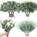 Giegxin 1000 Pcs 3 Kinds Mixed Artificial Eucalyptus Leaves Stems Bulk Silver Dollar Leaves Picks Dried Eucalyptus Bundle Faux Spray for Wedding Vase Bouquet Floral Arrangement (Green)