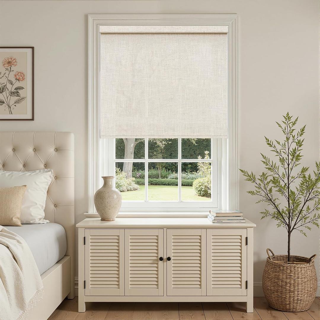 Natural Linen Cordless Roller Shades Light Filtering Blinds 35" W x 72" H