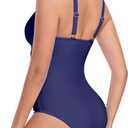 RELLECIGA Womens Mesh One Piece Swimsuit V Neck Tummy Control Bathing Suit Slimming Swimwear (Blue, L)