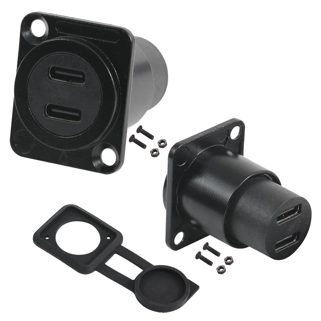 PENGLIN 2PCS Dual Ports USB-C Panel Mount Connector, Type-C Extension Adapter Female to Female, D-Type USB C 3.1 Converter Socket Support Data Transfer&Charging PENGLIN 2PCS Dual Ports USB-C Panel Mount Connector, Type-C Extension Adapter Female to Female, D-Type USB C 3.1 Converter Socket Support Data Transfer&Charging