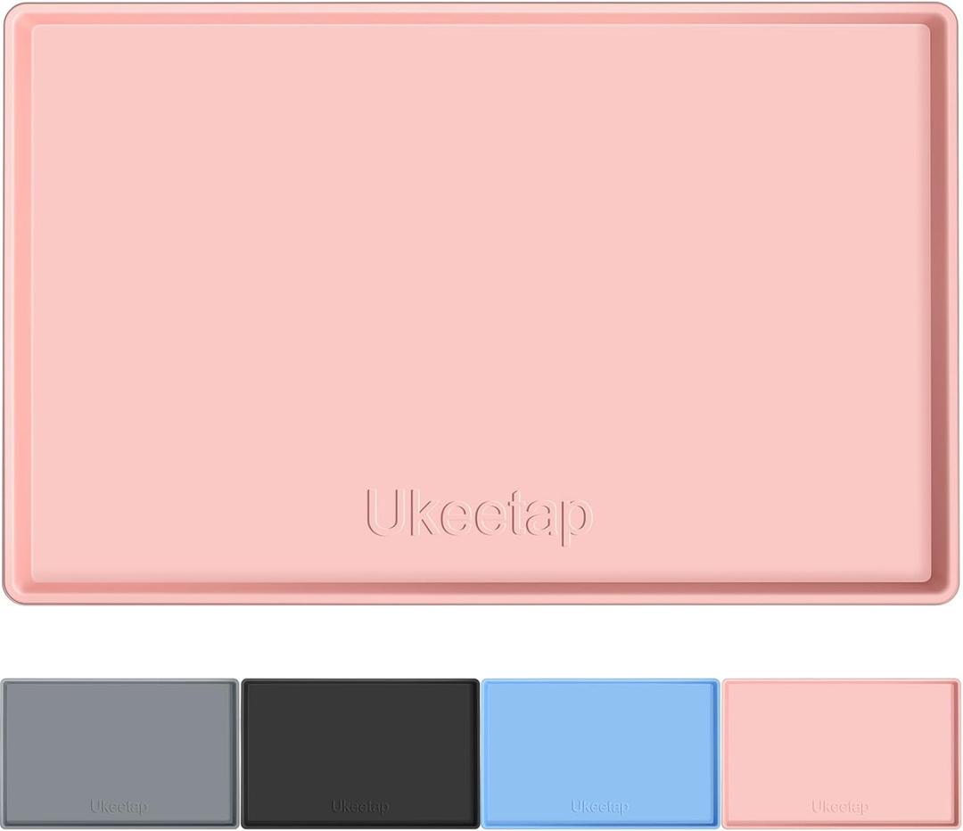 Extra Thick Silicone Mat Waterproof with Raised Edge 19 x 12, BPA Free Non-Slip Dog & Cat Food Mat, Feeding Mat for Food and Water Bowls, Spill Proof Mat to Protect Floors, Pink