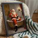 Santa Claus wall decor, fun bathroom poster print, Santa Claus in the bathtub art painting, winter holiday Christmas decoration, Victorian style vintage wall art poster for bathroom and bedroom (8x12in BlackMetalFrames)