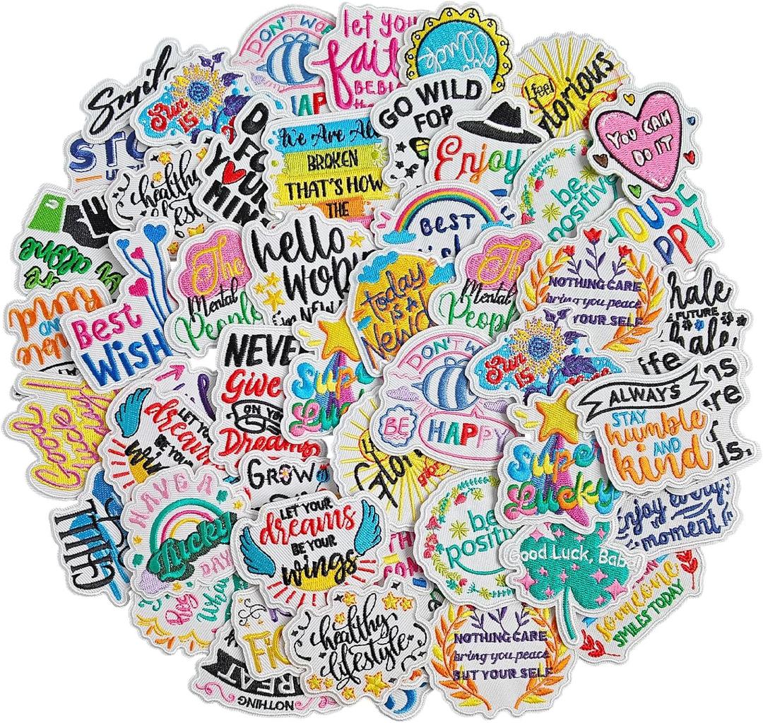 40Pcs Random Positive Affirmations Patches, Inspirational Phrases Iron on Patches for Clothes, Hats, Jeans, Backpacks, Etc
