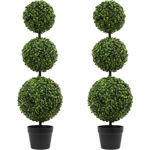 3FT Artificial Boxwood Topiary Tree in Pot,2 Pack Faux Topiary Trees for Front Door Porch Home Living Room Garden,Fake Outdoor Plant Boxwood Ball for Indoor&Outdoor 2, Milan Leaf