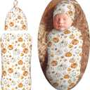 Pumpkins and Anise Stars Newborn Swaddle Blankets Hat Sets Soft Baby Receiving Blanket Swaddle Sack for Baby Shower Infant Boy Girl Gift (One Size)