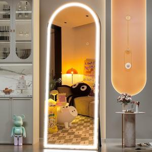 Hasipu 75" x 28" Led Mirror Full Length, Full Length Mirror with Lights Arch Design,Tempered Glass,Shatter-Proof, Dimming & 3 Color Modes for Bedroom Cloakroom-UL (75"L x 28"W, Black)