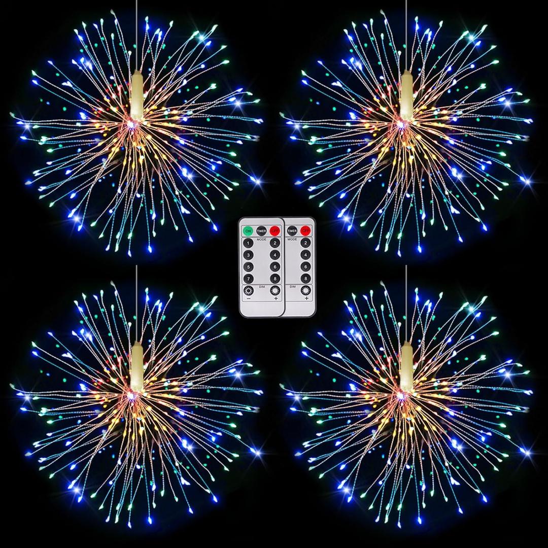 LetsFunny 120 LED Multicolor Fairy Christmas Lights, 8 Modes Dimmable, 4 Pack Decorative Hanging Lights for Ceiling Patio Indoor Outdoor