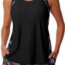 Summer Mae Blouson Tankini Swimsuits for Women 2026 Tummy Control Two Piece Bathing Suits with Sporty Pockets Swim Shorts (14, Black Paisley)