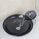 Vessel Sink Tempered Glass Round Bowl and Mixer Waterfall Faucet Drain Combo Set Grey Color, 19x19x9 inches