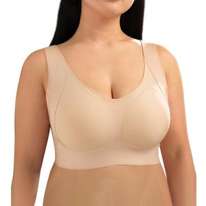 MissMi Seamless Bra for Women, Shecurve Wireless Bra With Support, Super Soft Everyday Comfort, Adjustable (Small, Nude)