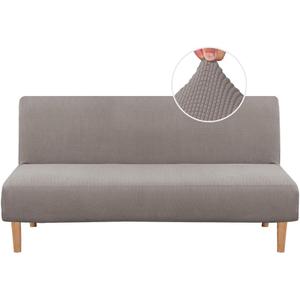 H.VERSAILTEX Armless Futon Cover Stretch Sofa Bed Slipcover Protector Elastic Feature Rich Textured High Spandex Small Checks Jacquard Fabric Futon Cover, Machine Washable, Taupe