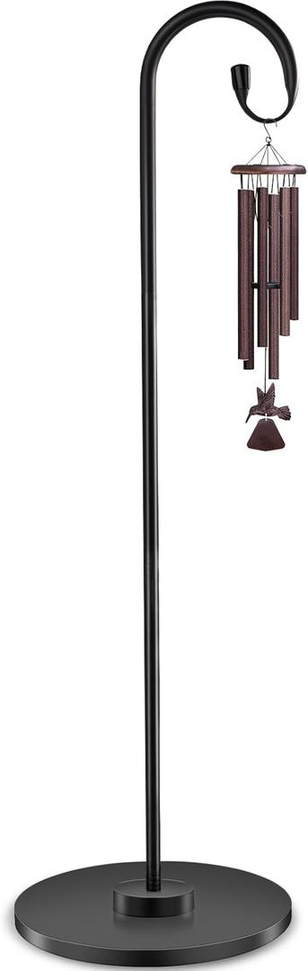 34-63" Adjustable Shepherd Hook Stand with Round Base Stand for Bird Feeders, Lanterns, Wind Chimes, Indoor and Outdoor Use on Patio, Yard or Porch