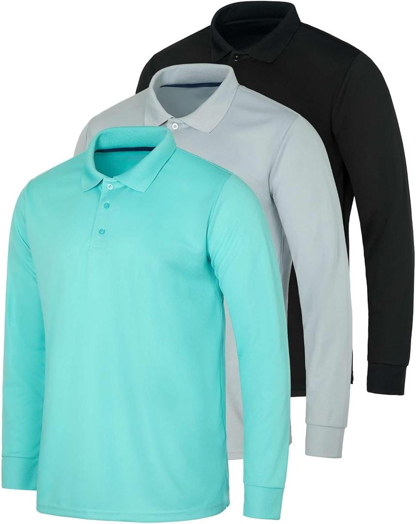 Real Essentials 3 Pack Men's Dry Fit Long-Sleeve Active Polo Shirt Casual Performance Golf Set 1, 4X Tall