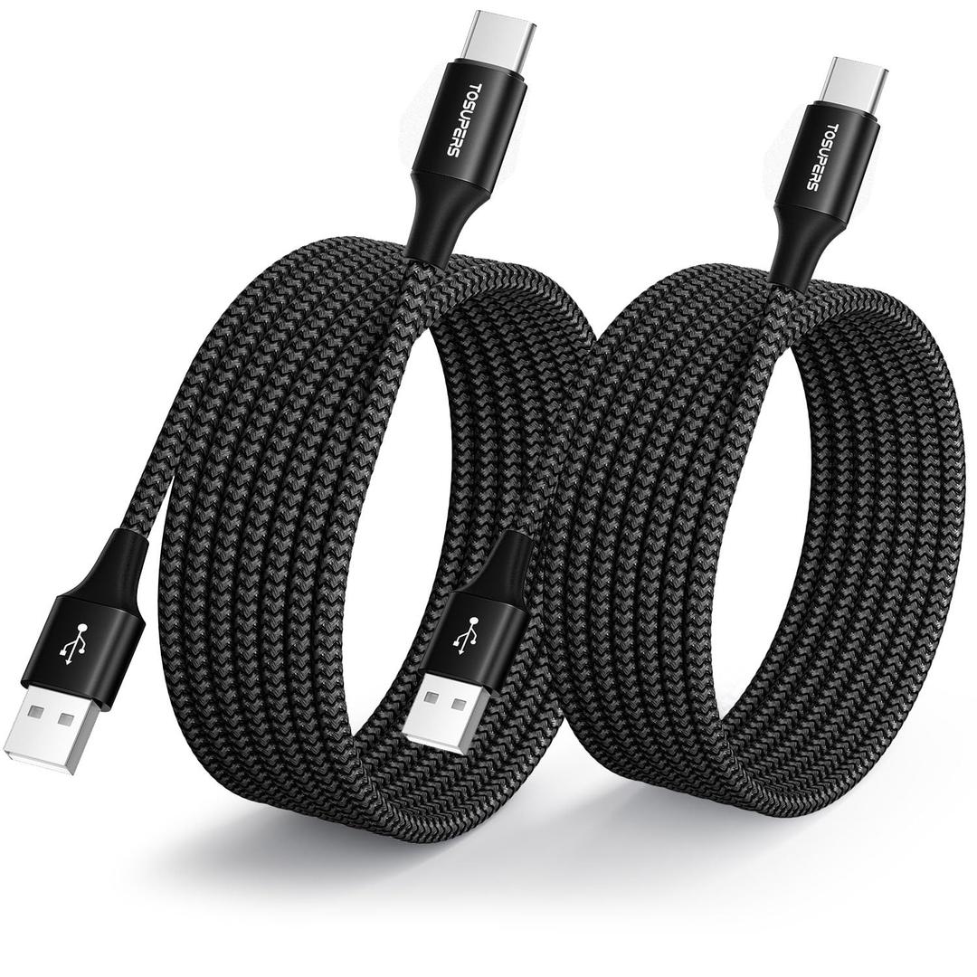 Long USB C Cable 8ft, 2-Pack, 3A Fast Charging, USB A to Type C Charger Cable Braided for Samsung Galaxy S24 S23 S22 S21 S20 S10 S9 A54 A35 A15 A14, for iPhone 16 15 Pro Max Plus
