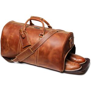 Leather Travel Duffel Bag, Mens Classic Gift Leather Weekend Bag Overnight Full Grain Retro Sport Gym Carry on Luggage YKK Zipper (Brown), Large