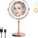 Nicesail 1X/10X Magnifying Mirror with 3 Color Dimmable Lighting, Makeup Mirrors Light up and Magnified with 360 Rotation for Table, Rose Gold(8 Inch, 10X Magnification)