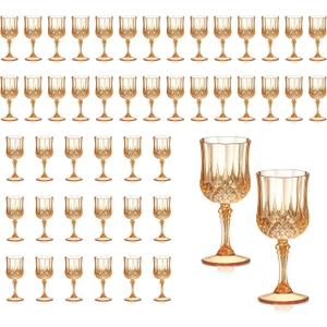 XUWAIDSGN 48 Pcs 7oz Plastic Vintage Glasses Drinking Glasses Unbreakable Wedding Glassware Crystal Water Goblets Reusable Drinkware Vintage Champagne Flutes (48, Amber)