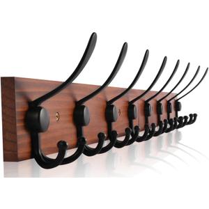 Rustic 32.2" Large Coat Rack Wall Mount, Long Wood Coat Hooks Wall Mount with 8 Triple Hooks, Heavy Duty Wooden for Entryway, Farmhouse Hanging Jackets, Coats, Hats, Bags,Towel
