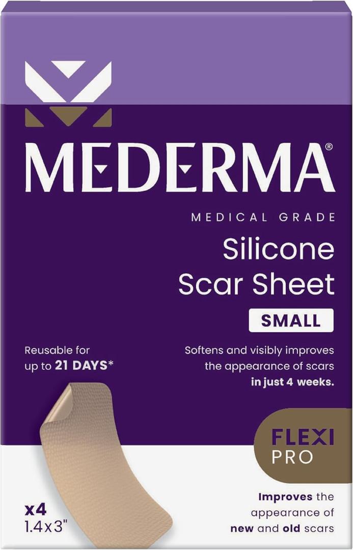 Mederma Medical Grade Silicone Scar Sheets; Improves The Appearance of Old and New Scars; for Injury, Burn and Surgery Scars, 4 Count (Small)