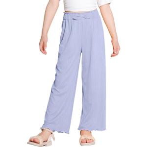 Girls Loose Pants Wide Leg Pants for Girls Beach Palazzo Flowy Lounge High Elastic Summer Trousers Size 5 6 Blue