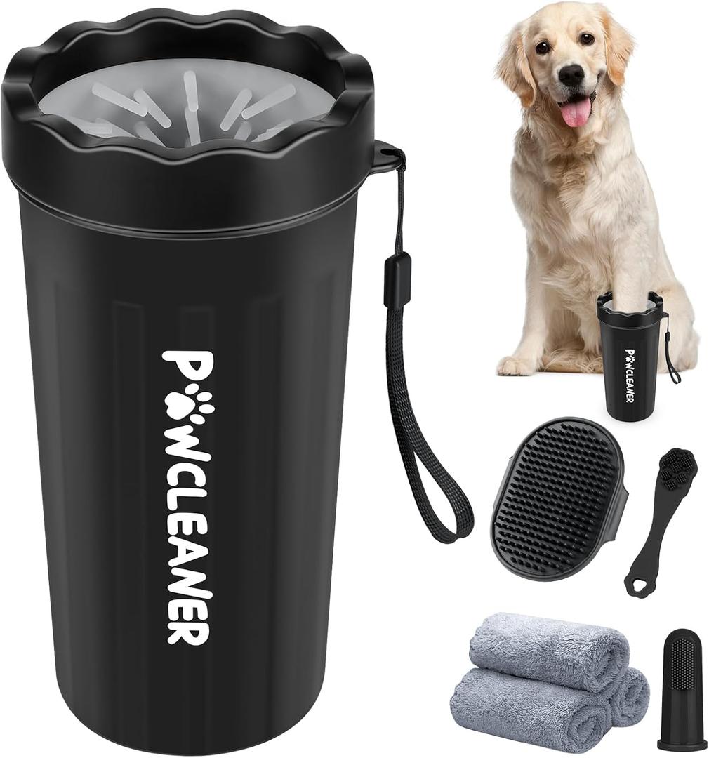 Professional 7 in 1 Dog Paw Cleaner for Dogs & Cats - Includes 1 Portable Paw Washer, Fits Paws 2.5 to 3.5 Inches Wide (Large, Black)