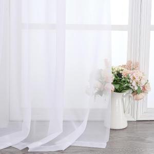 Simplebrand Sheer White Curtains 108 Inches Long, Extra Long Rod Pocket Solid Color Window Sheer Curtain Panels, Elegant Curtains & Drapes for Living Room, Bedroom 2 Panels (White, 42" W x 108" L)