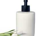 White Soap Dispenser with Matte Black Pump for Bathroom,Minimalist Modern Design Cylindrical Lotion Dispenser,12oz Ceramic Hand Dish Soap Dispenser,Refillable Liquid Dispenser for Kitchen (White)