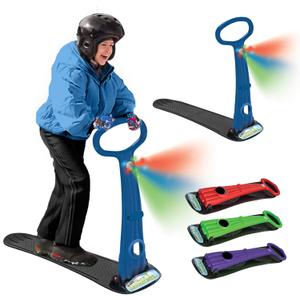 Geospace Winter Fun Ski Skate, Foldable Snow Scooter, Ski Skooter, Snow Sled, and Kids Snowboard with LED Light  Multi-Purpose Portable Sandboard, Snow Skate, and Kids/Teenager Sled for All Ages (Blue)