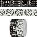 2 Rolls 5 Yards Sports Volleyball Ribbon for Crafting Sewing, 7/8 Inch Black White Grosgrain Ribbons for Gift Wrapping, Track Field Balls Ribbons for Hair Bow Cheerleader Accessories